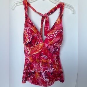 Lauren Ralph Lauren Exotic Slimming Halterkini Top In Coral Print size 8‎
